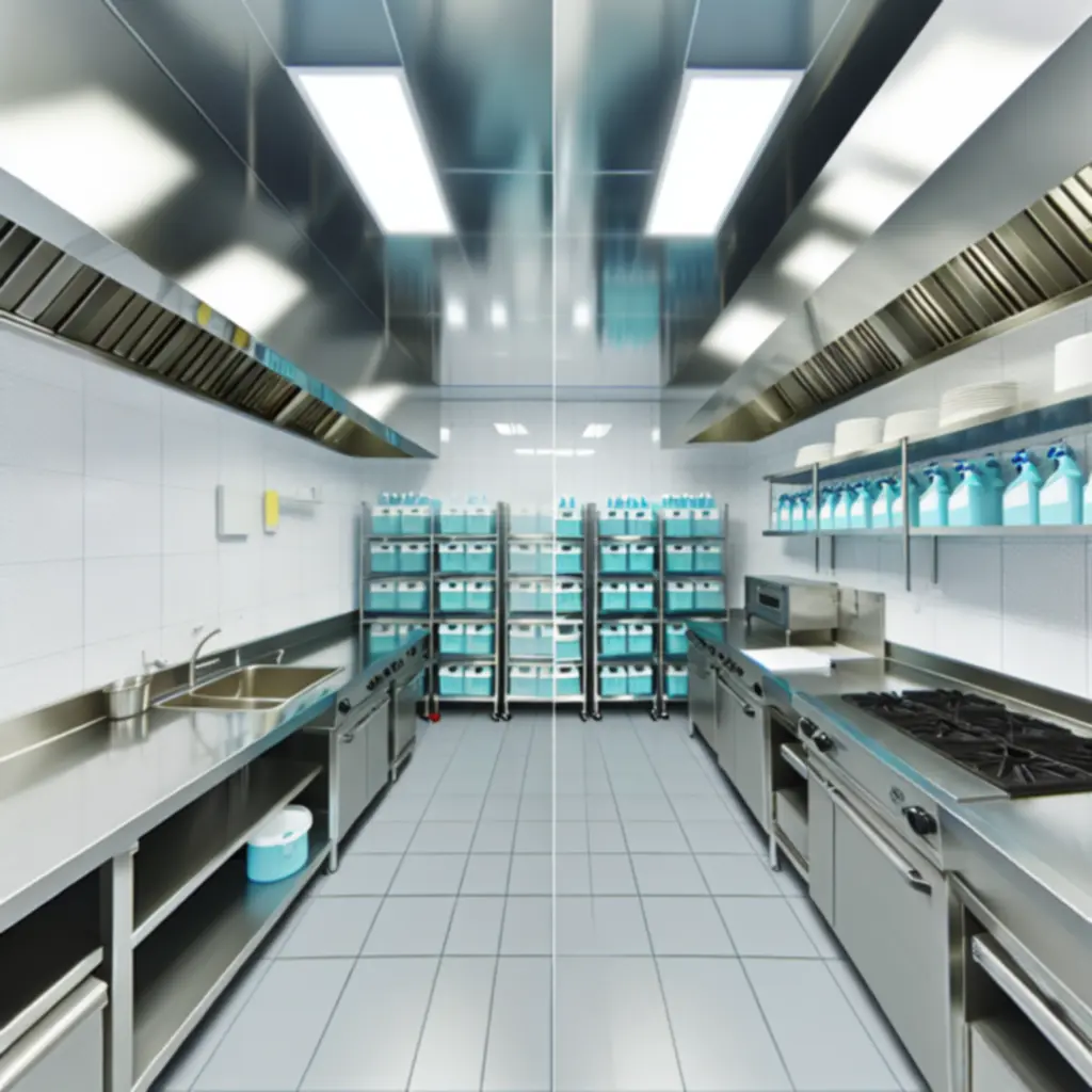 Mélytisztítás utáni tökéletes kereskedelmi konyha