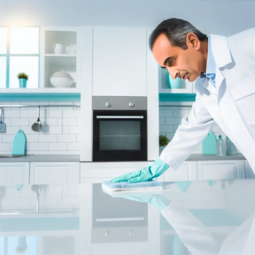 Intensive kitchen cleaning showing gleaming appliances and surfaces