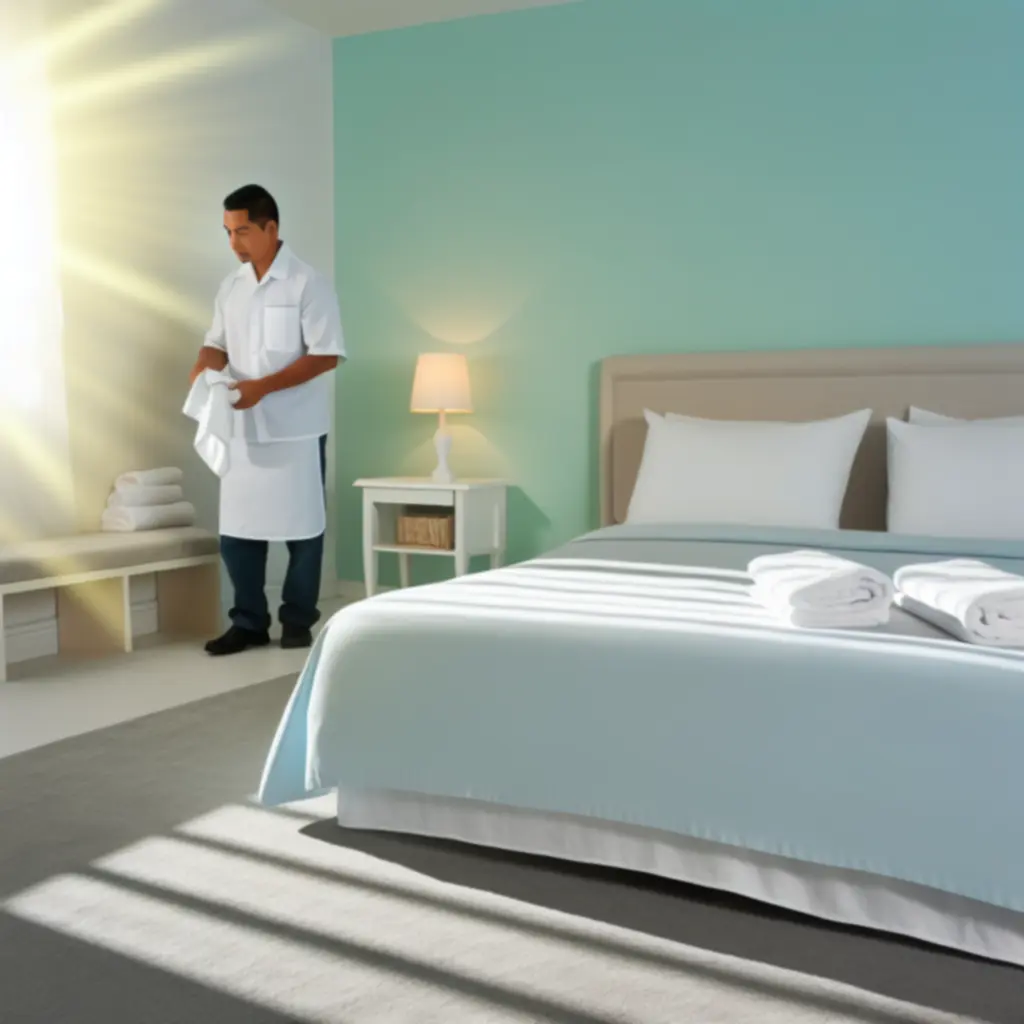 Freshly organized bedroom with immaculate surfaces and fresh linens