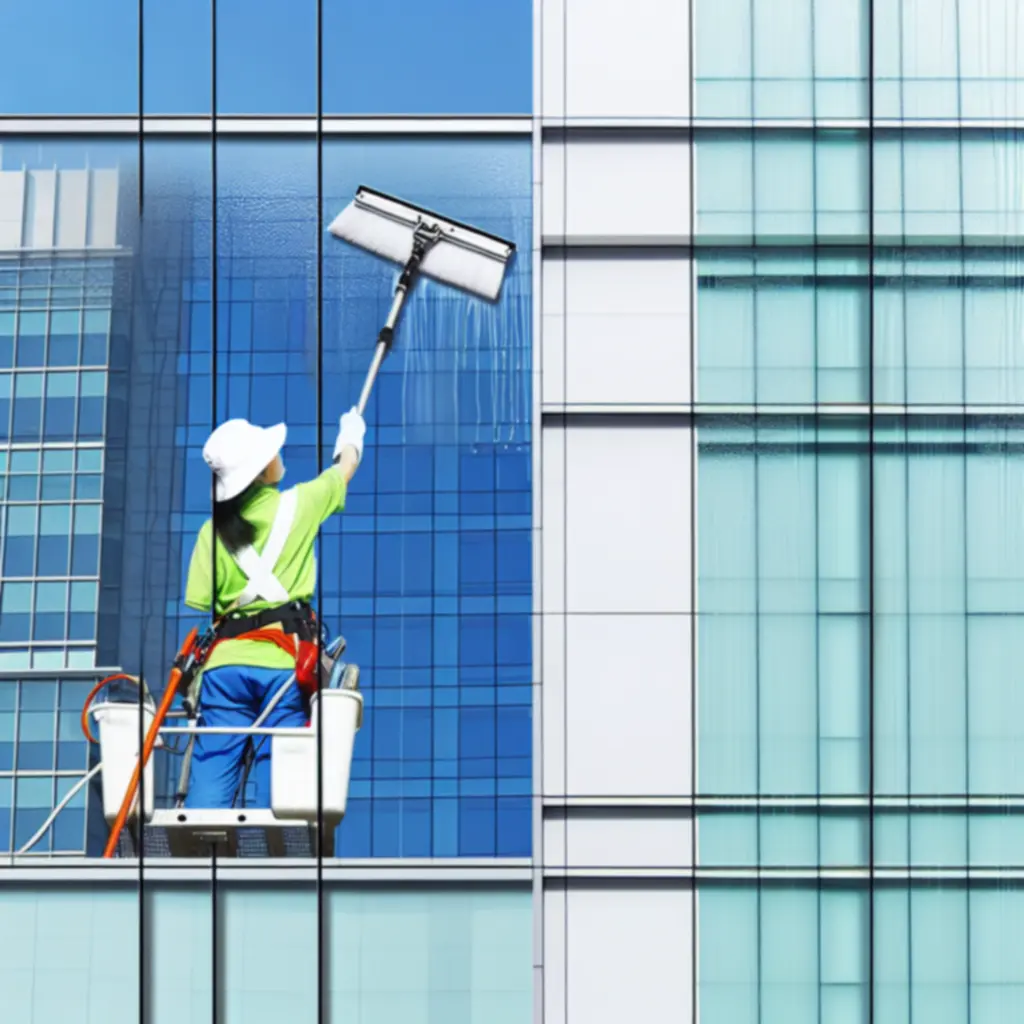 Professzionális ablaktisztítás folyamatban
